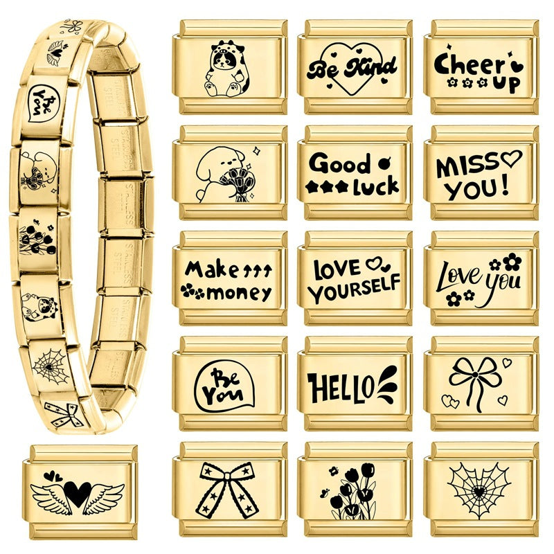 Wholesale Number &  Letter Italian Charms DIY square Single Section Creative Stainless Steel Composable Bracelet