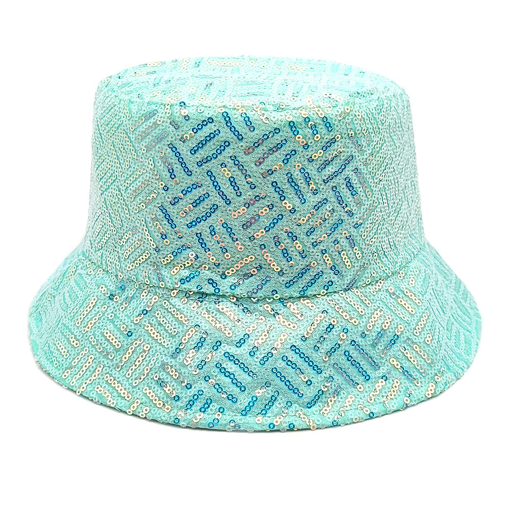 Wholesale  Sequin Grid Stripe Stage Performance Reflective Basin Hat Bucket Hat