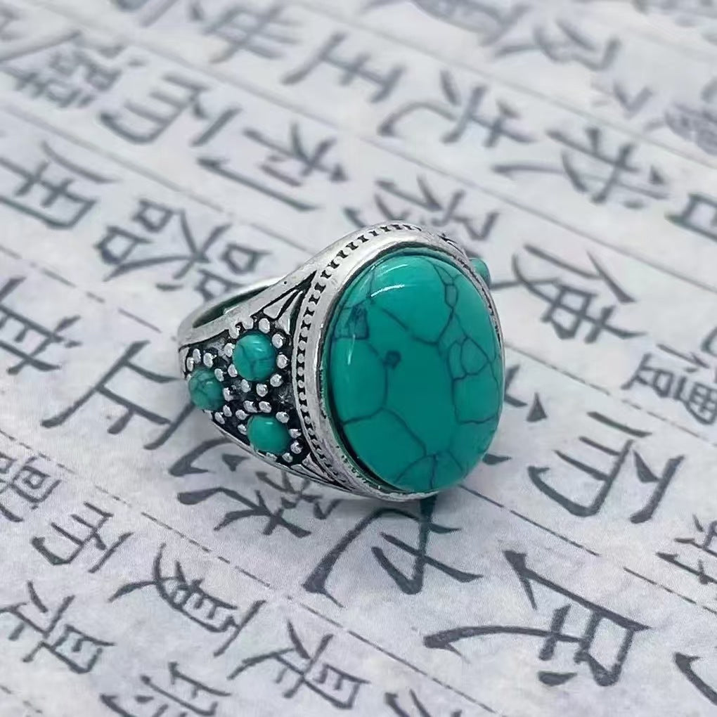 Wholesale Vintage Turquoise Adjustable Ring Unisex Jewelry Gift Accessory