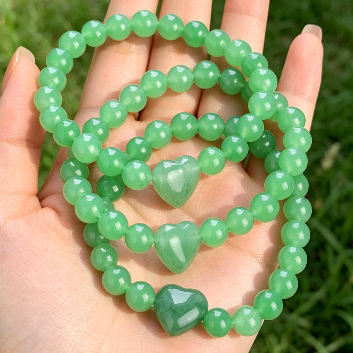 Wholesale Fashion Green Aventurine Heart Bead Bracelet Women' s Stone Jewelry Gift