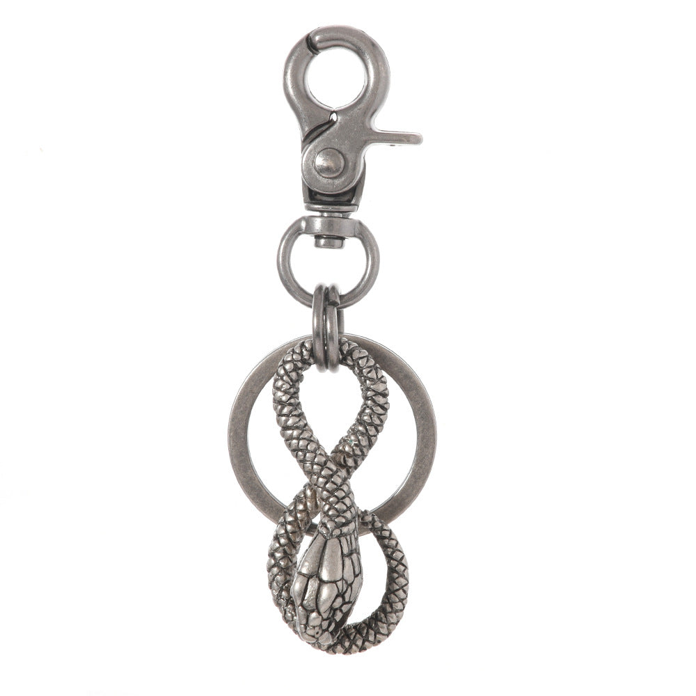 Wholesale Retro Creative Design Alloy Ancient Silver Plate Snake Metal Keychain
