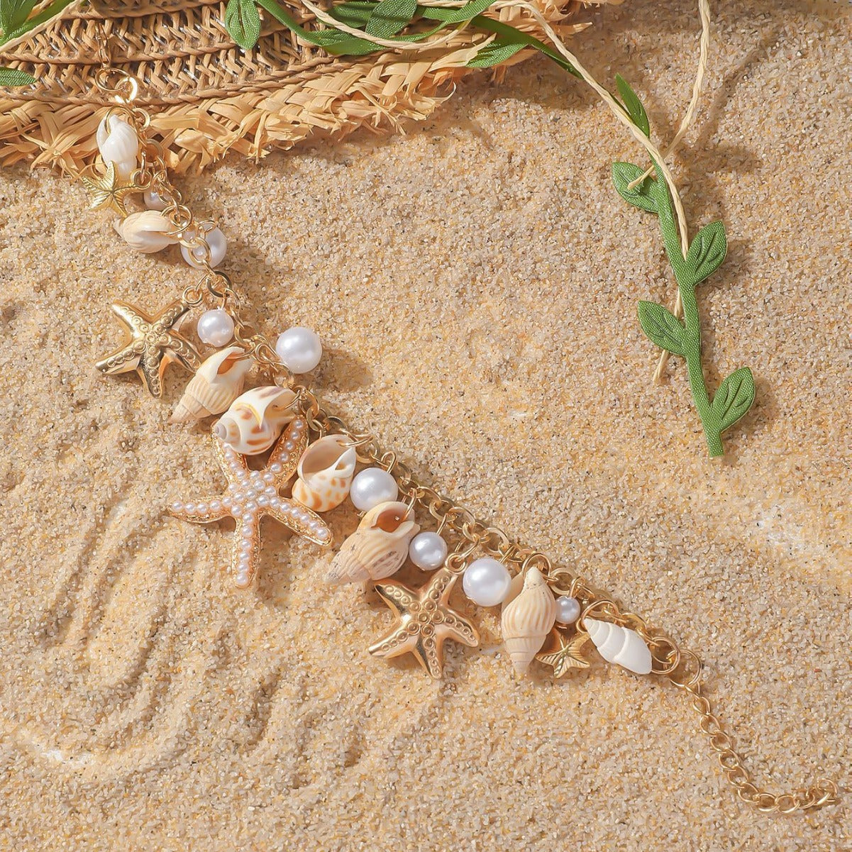 Wholesale Conch Starfish Bohemian Shell Pearl Anklet