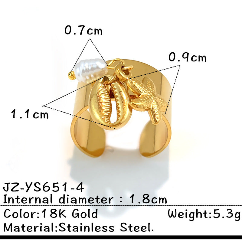 Wholesale Stainless steel starfish shell ring women' s fashion pendant design cross,  titanium steel open ring