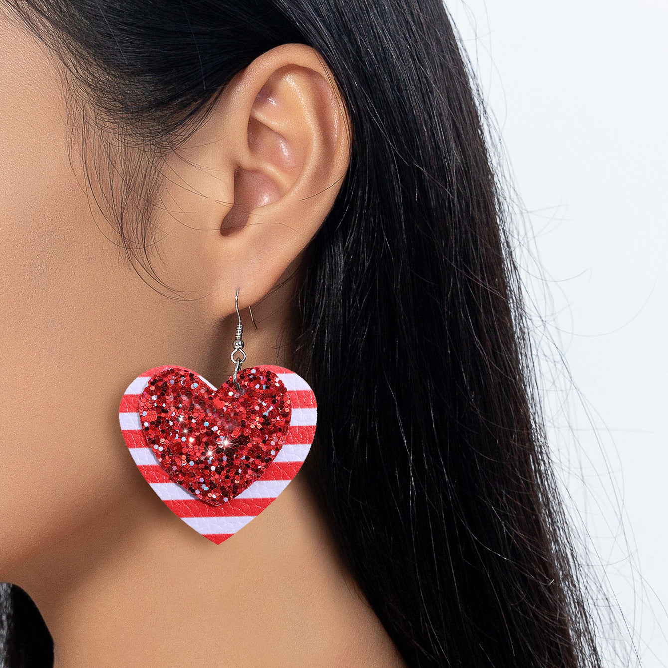 Wholesale Valentine' s Day Love Shape Red and White  Leather Earrings