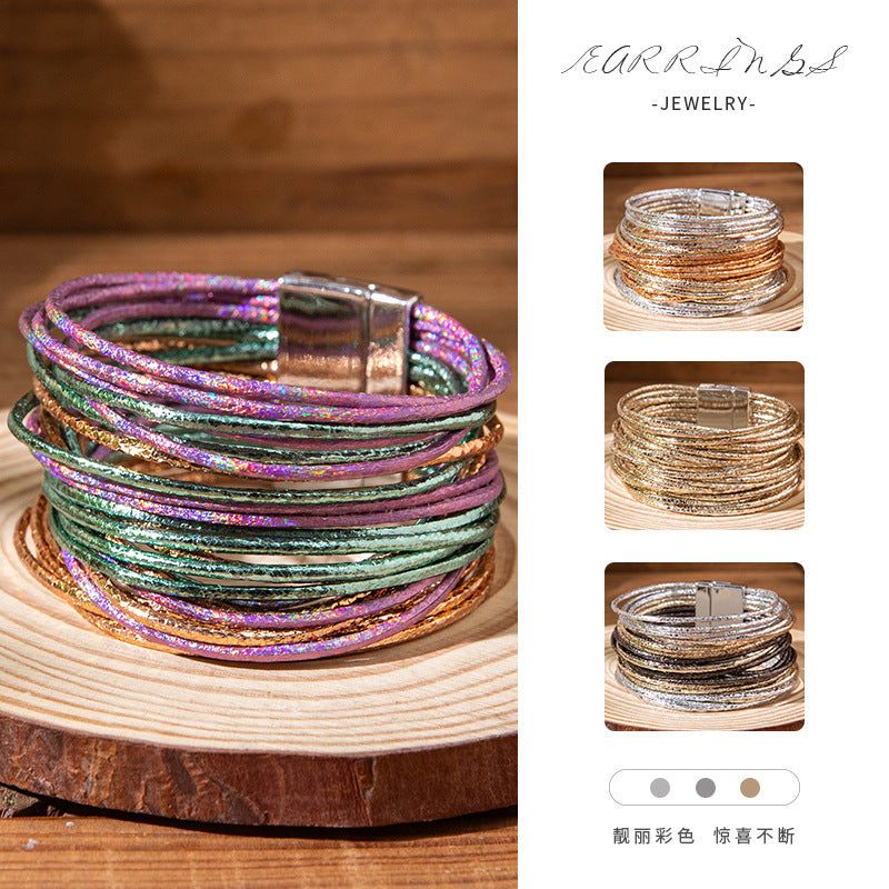 Wholesale Colorful Thin Circle Stacked PU Bracelet