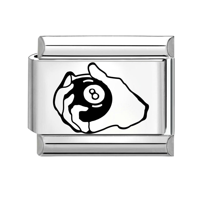 Wholesale Italian Charm Bracelet 9mm DIY Splicing Black and White Lettering Stainless Steel Composable Bracelet