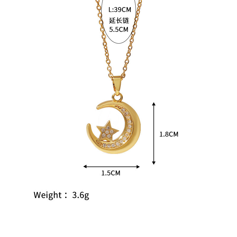 Wholesale Stainless steel Casual Micro Zircon Star Moon Myth Necklace