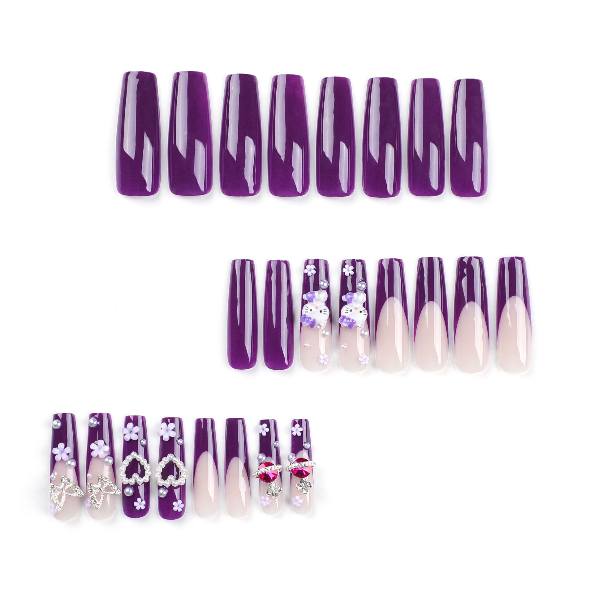 Wholesale 24 Pieces/box Purple Heart Pearl Press-on Nails Kits Nail Stickers ACC-NS-LeFan037