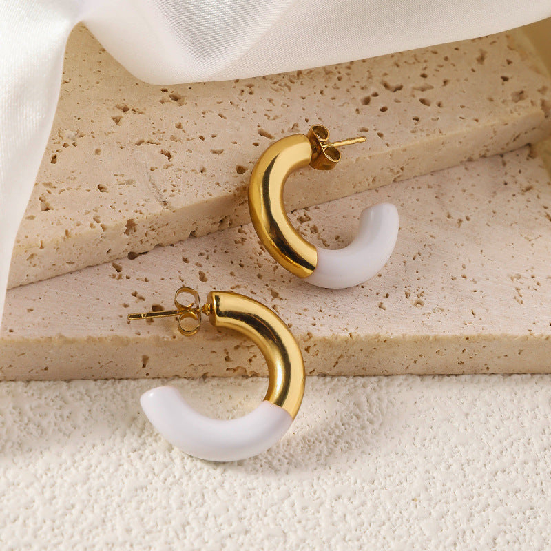 Wholesale Titanium steel earrings  drop oil color enamel  opening C- shaped buckle retro earrings