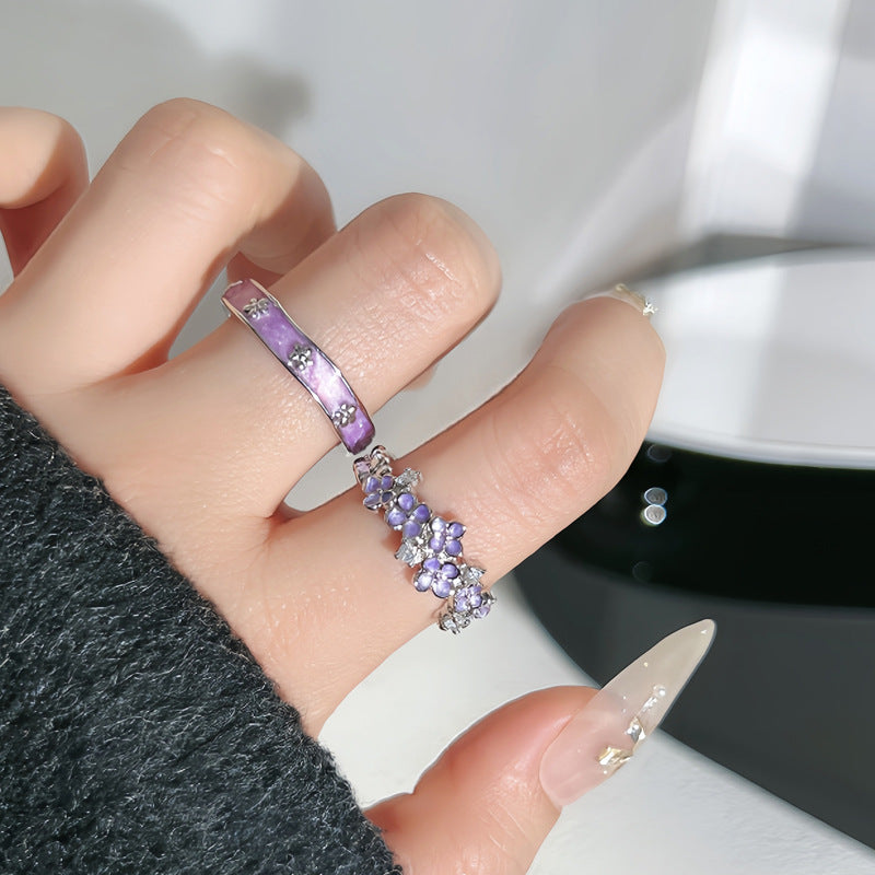 Wholesale Purple Glaze Flower Fashion Light Luxury Ring