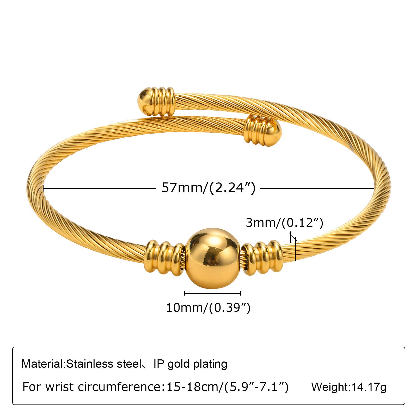 Wholesale Open Bracelet Geometric Stainless Steel 18K Gold ACC-BT-HuaLanXin001