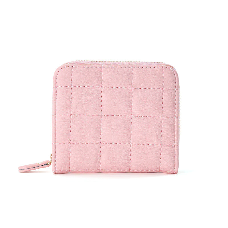 Wholesale Trendy Korean Style Women S Small Wallet White PU Leather ed Checkered Multi Card Slots Zip Buckle Cute Student Coin Purse Fashion Accessory