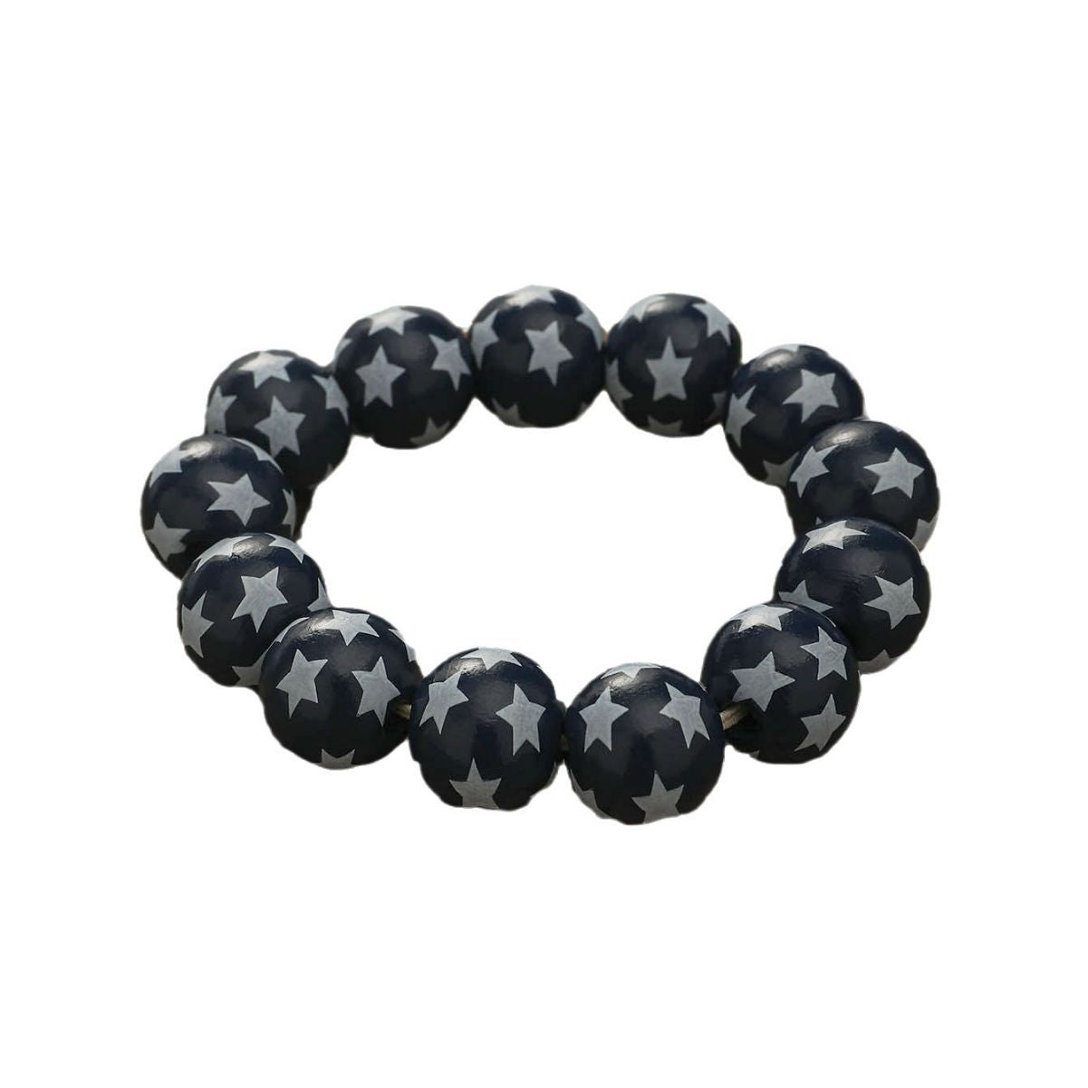 Wholesale Simple Five-pointed Star Polka Dot Printed Wood Beads Bracelet ACC-BT-JunJie014