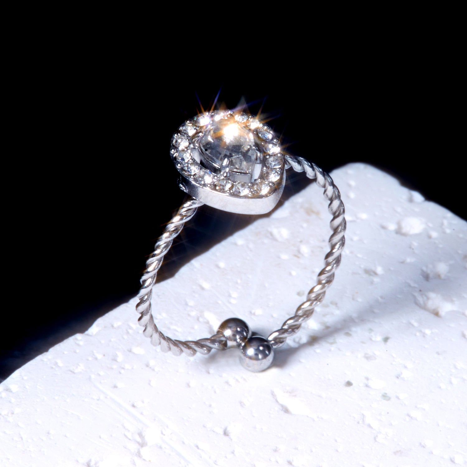 Wholesale Stainless Steel Square Dot Diamond Adjustable Ring