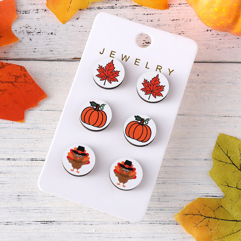 Wholesale Autumn Thanksgiving Pumpkin Maple Leaf Round Earrings suit
