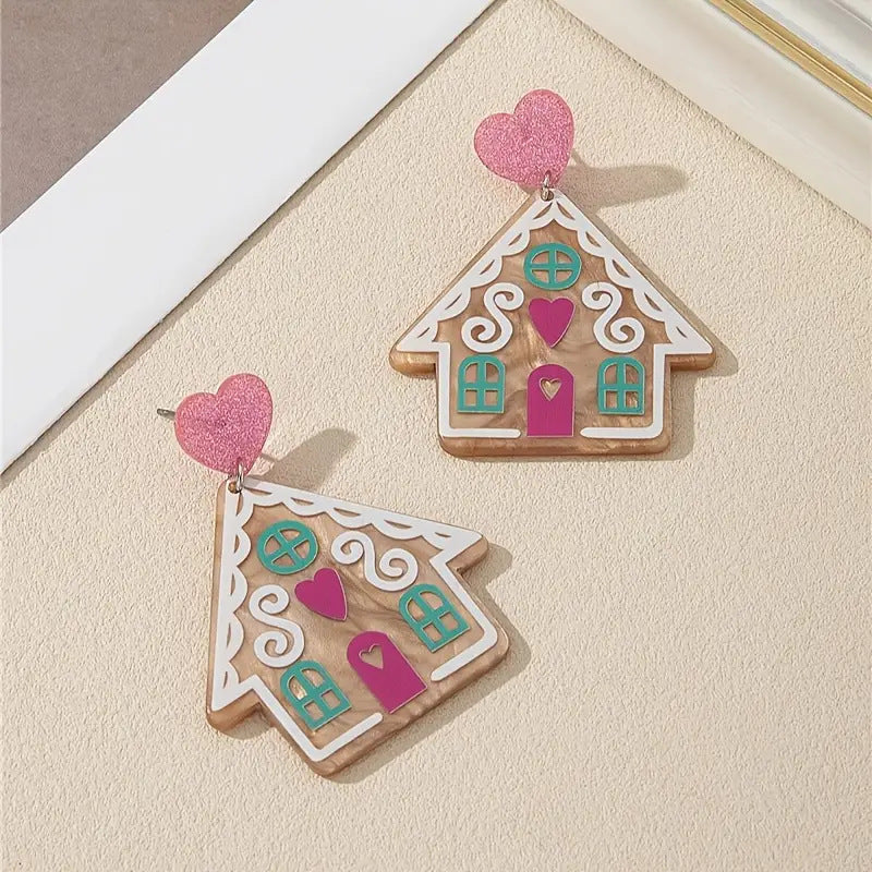 Wholesale Cute Cartoon Christmas Pink  Acrylic Earrings