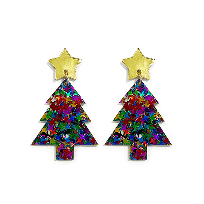 Wholesale Christmas Glitter Christmas Tree Acrylic Earrings ACC-ES-XinChuan021