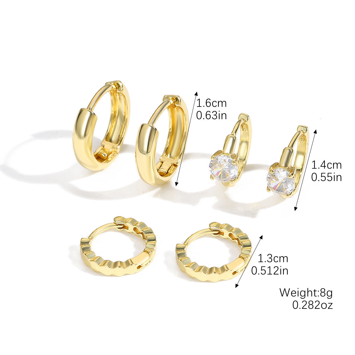 Wholesale Irregular one card three pairs of copper zircon earrings set