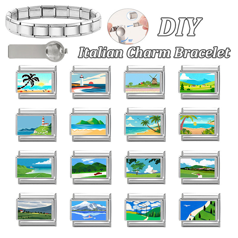 Wholesale Stainless Steel Electroplated DIY Modular Bracelet Blue-Green Landscape Fashion Accessory