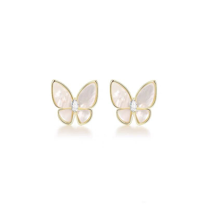 Wholesale 925 silver needle  cute style natural white fritillary butterfly  earrings