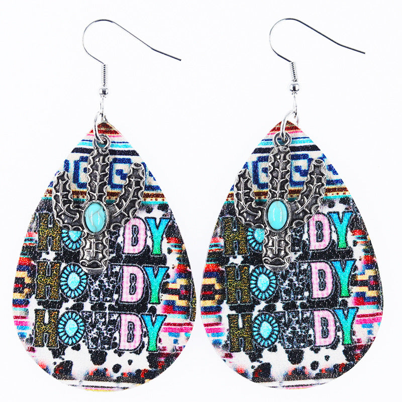 Wholesale Western Denim style distressed Denim leather earrings