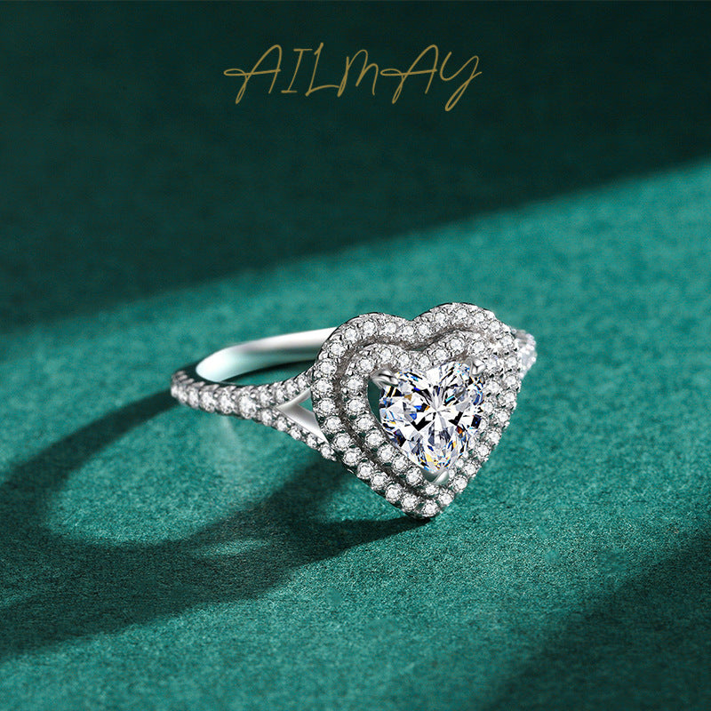 Wholesale s925 sterling silver heart shaped artificial diamond ring
