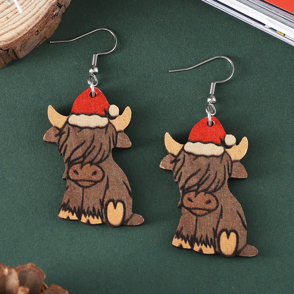 Wholesale  Christmas Western Style Christmas Hat Alpine Cow Pendant Earrings