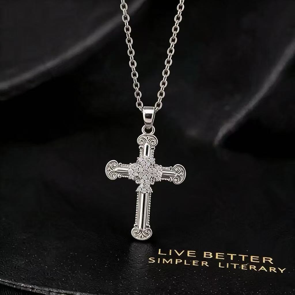 Wholesale Gold Plated Copper Micro Set Zircon Cross Necklace Fashion Accessory For Boutique Resale