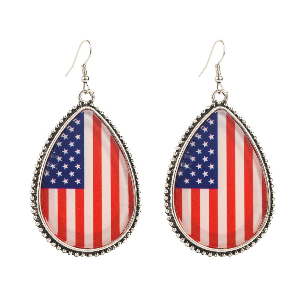 Wholesale alloy set acrylic diamond red white blue print earrings