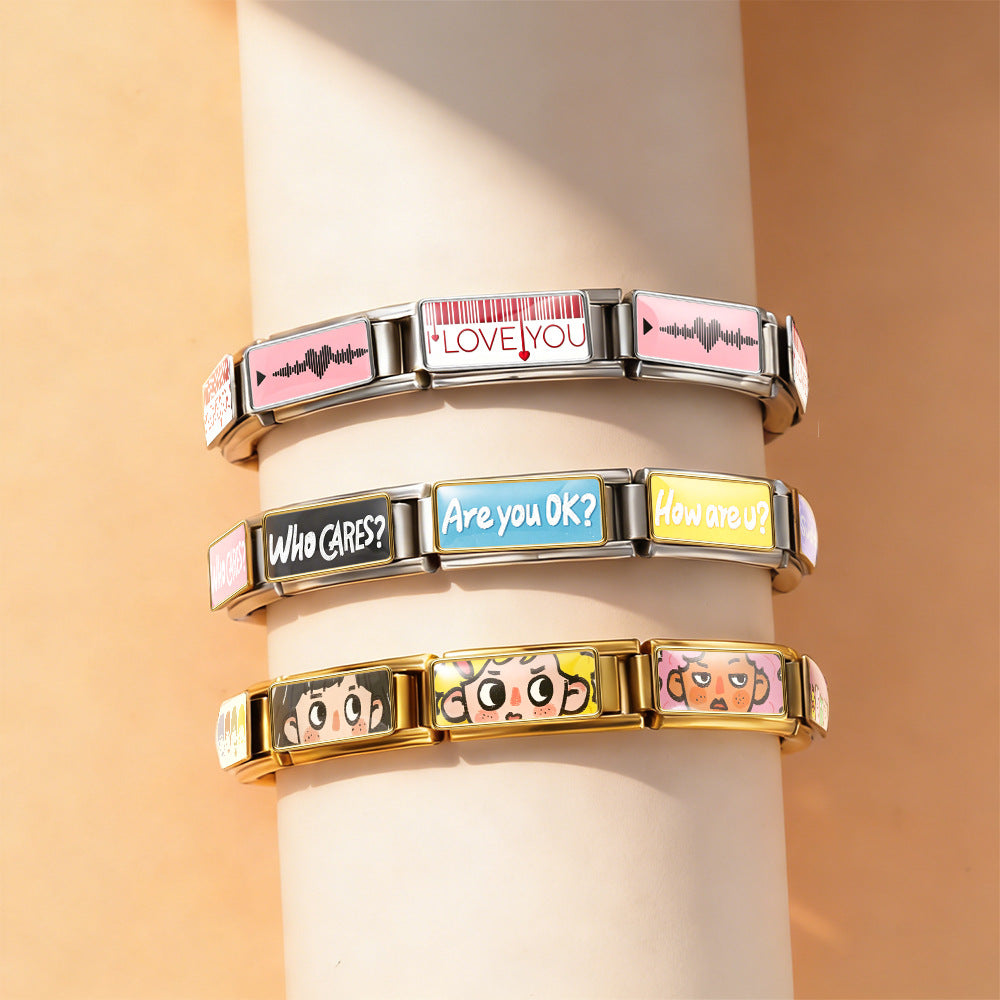 Wholesale Electroplated Stainless Steel Cute Cartoon Modular Bracelet DIY Detachable Elastic Jewelry Accessory