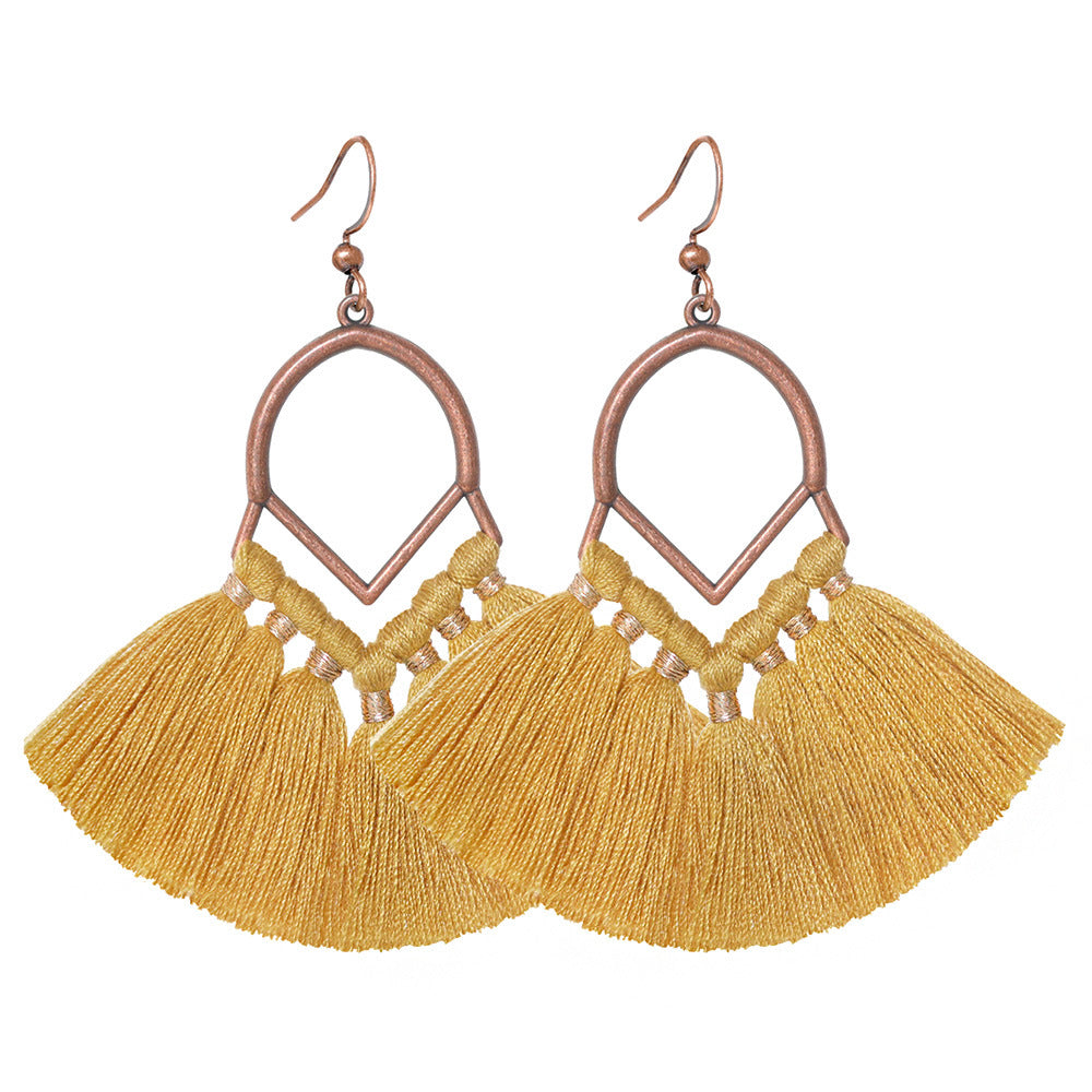 Wholesale Bohemian Fan Shaped Long Tassel Earrings