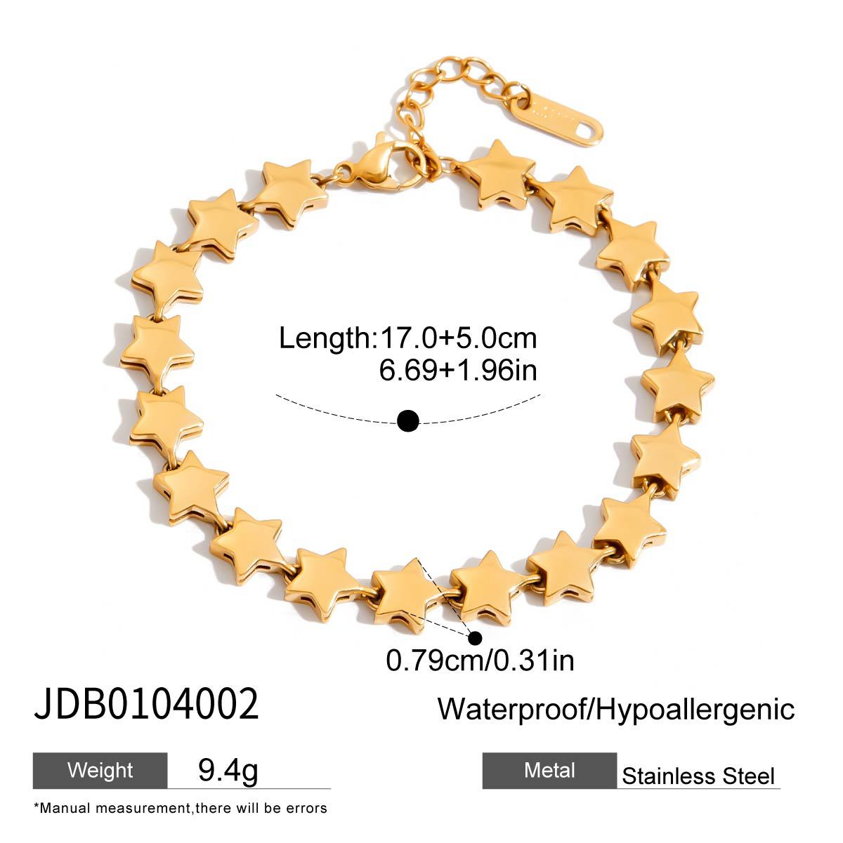 Wholesale 18K Gold Stainless Steel Glossy Five-Pointed Star Bracelet