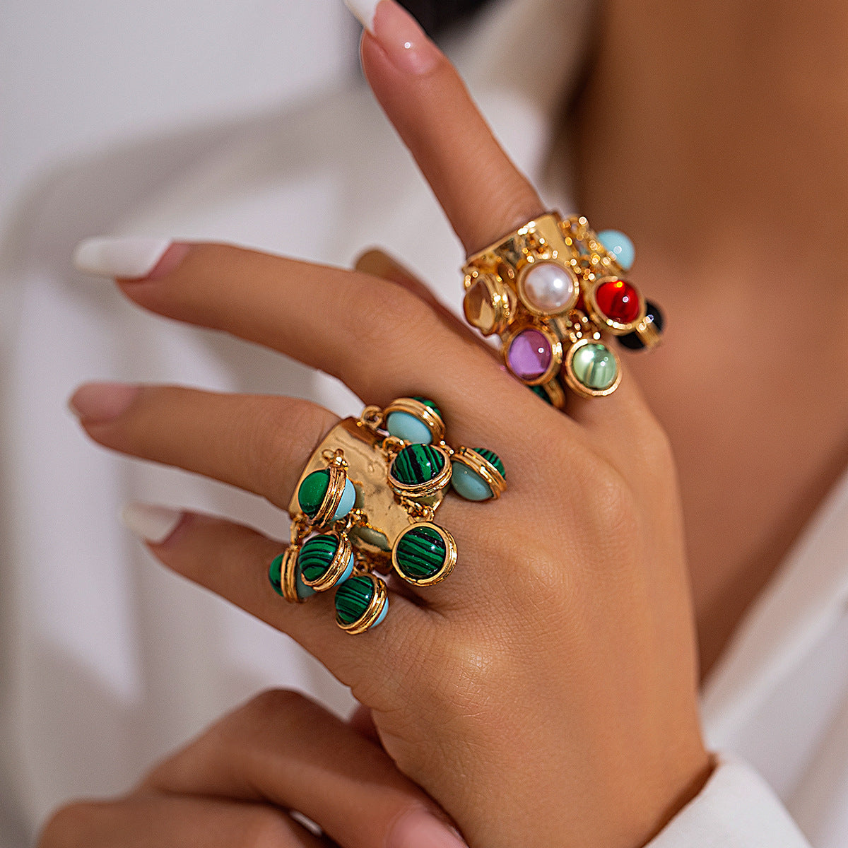 Wholesale  Retro Inlaid Geometric Ring Open Ring