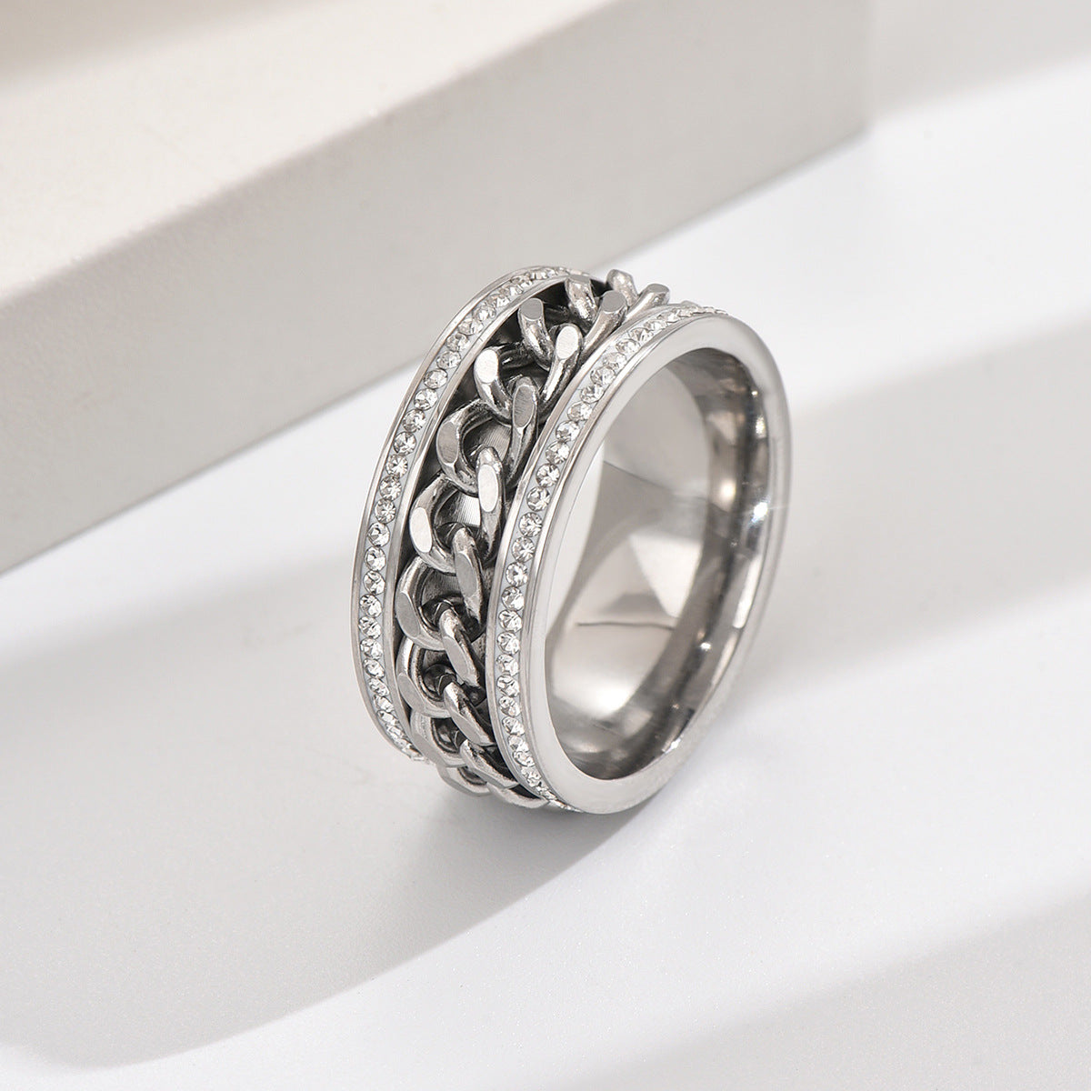 Wholesale 2-piece steel-titanium ring with zircon