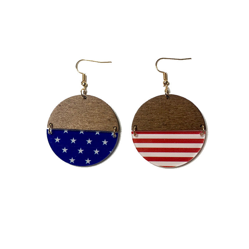 Wholesale Flag Earrings Independence Day Acrylic Wood Stitching Earrings