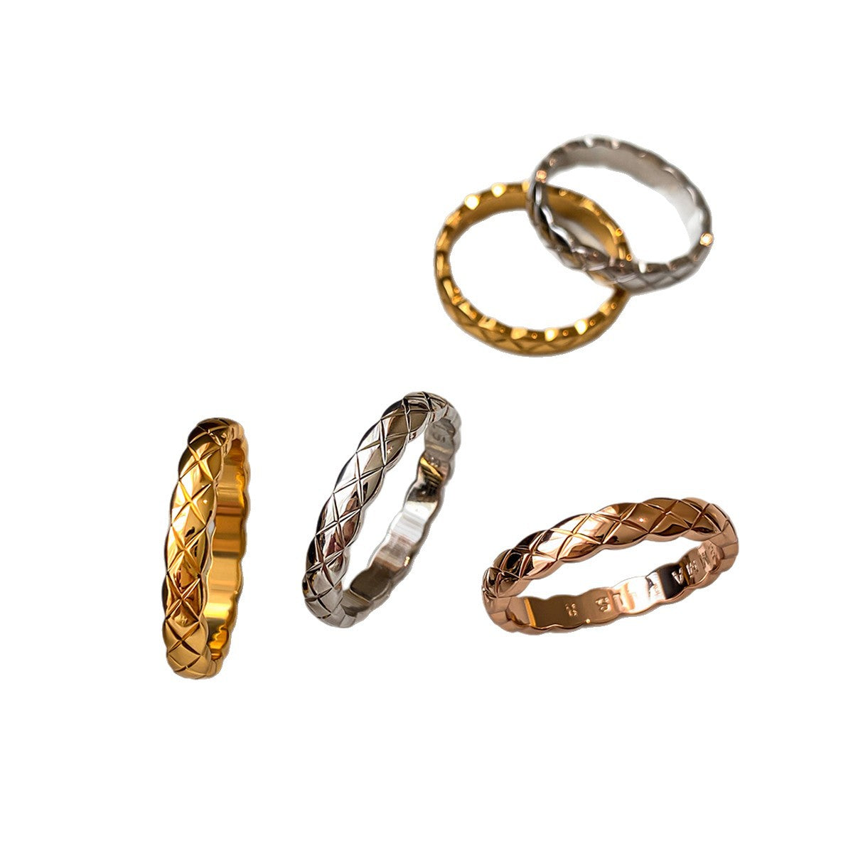 Wholesale Gold Plated Stainless Steel Style Diamond Pattern Ring Jewelry Accessory
