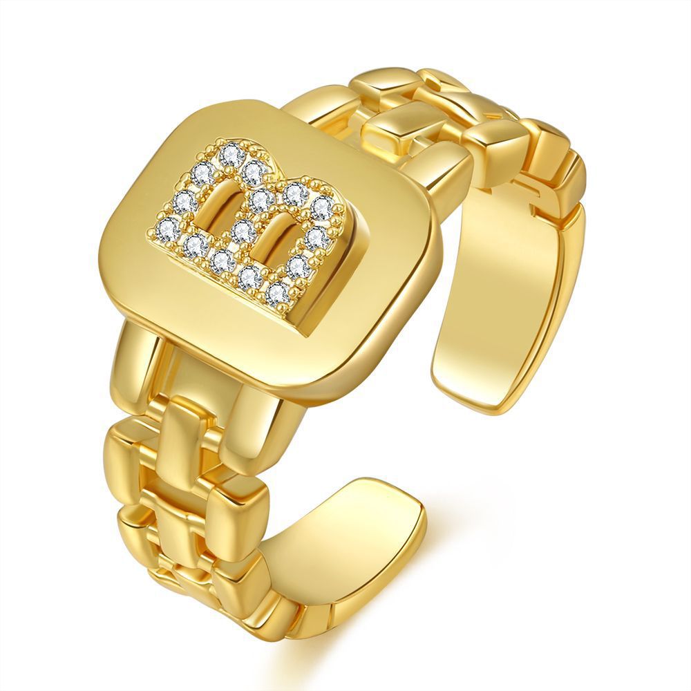 Wholesale Letter Series Gold-plated Zircon Light Luxury Rings Open Rings ACC-RS-SY006