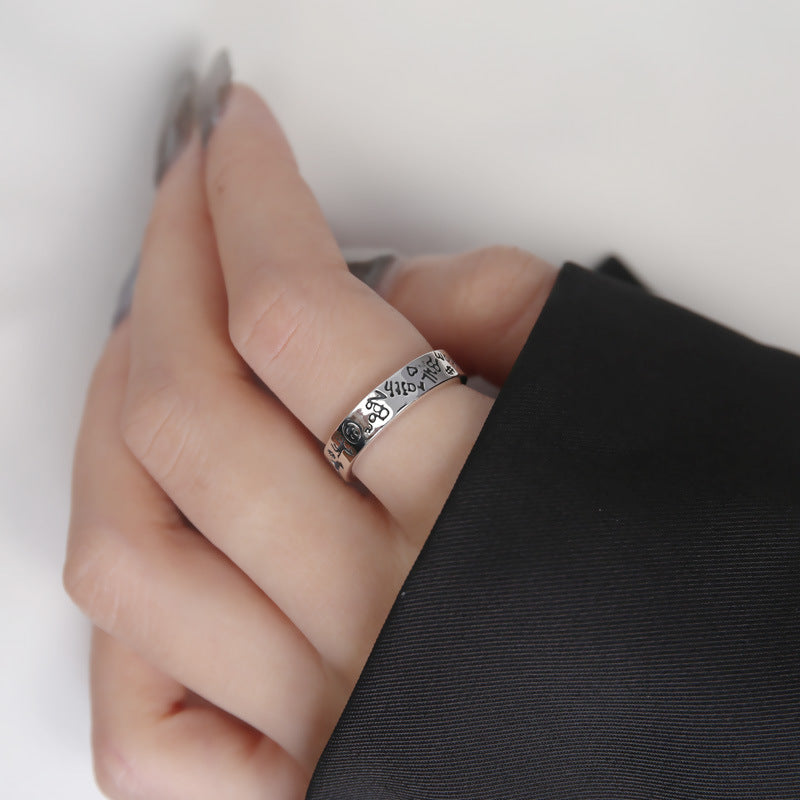 Wholesale  silver S925 silver trend fashion graffiti opening ring