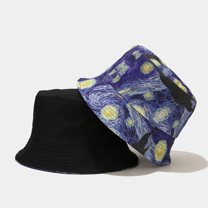 Wholesale Starry sky oil painting double-sided bucket hat bucket hat