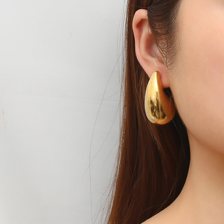Wholesale Extra Large Teardrop Hollow Stainless Steel Earrings Gold Plated Fashion Accessory for Boutique Resale