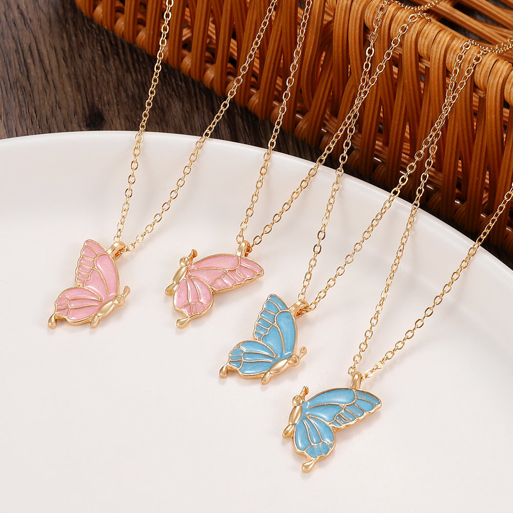 Wholesale  Oil Dripping Butterfly Necklace
