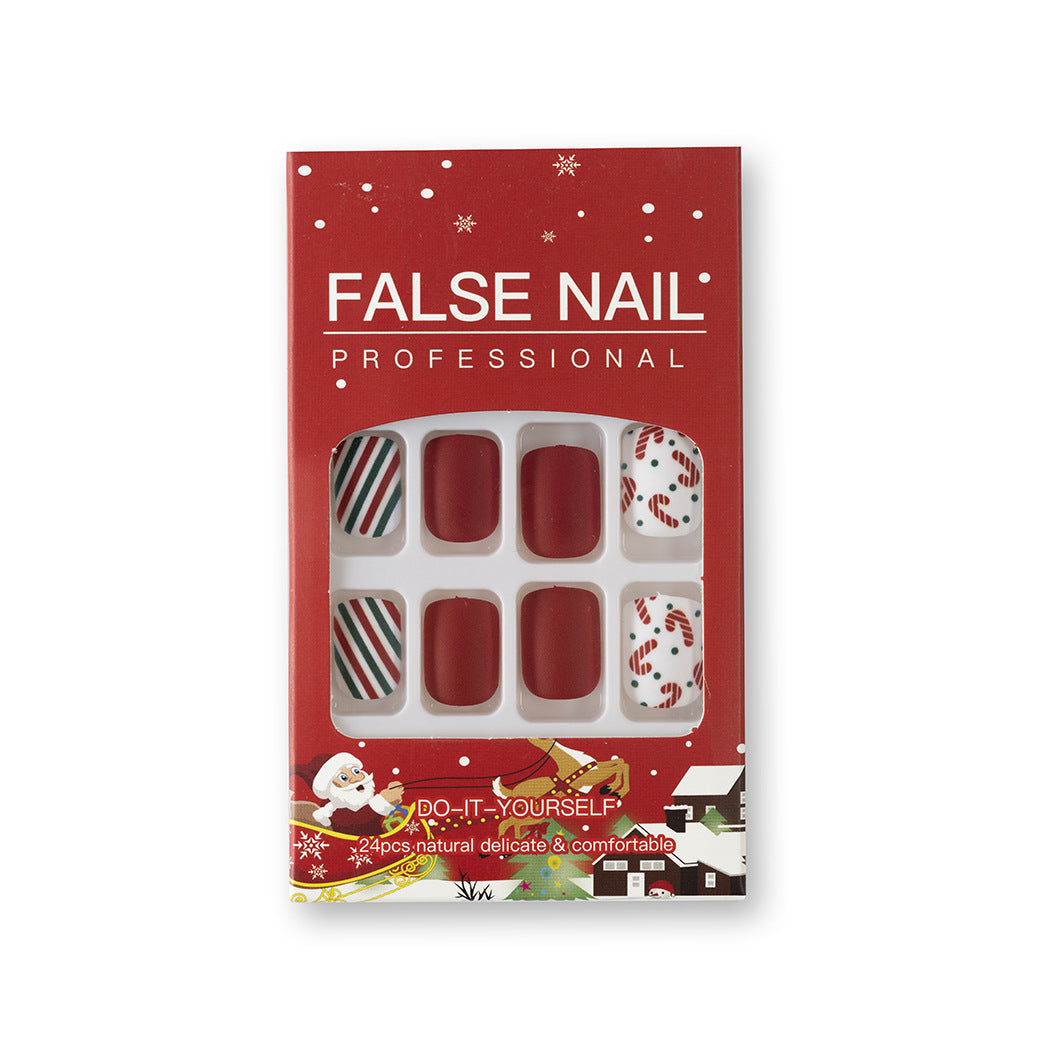 Wholesale 24 Pieces/box Christmas Crutches Polka Dot Manicure Press-on Nails Kits Nail Stickers ACC-NS-GuaiXL023