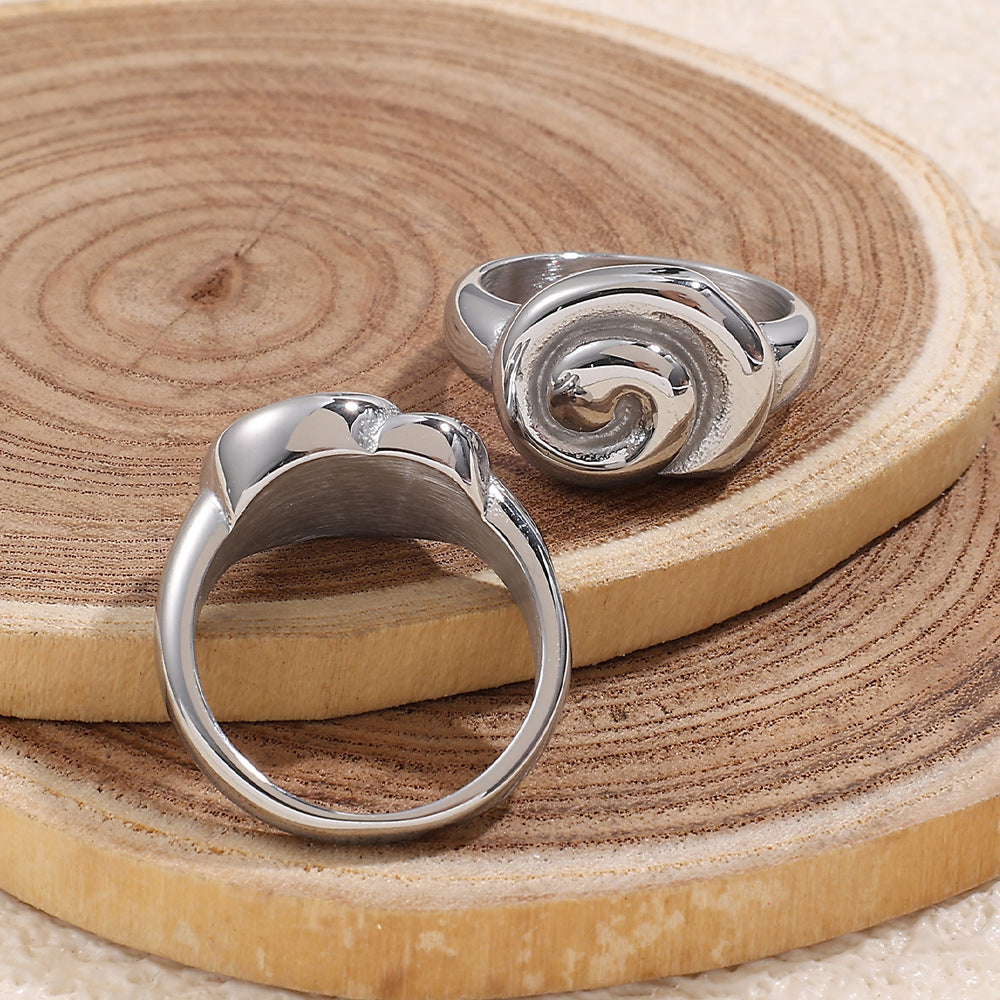 Wholesale  Luxury Elegant Stainless Steel 18K Gold Threaded Rotating Ring Versatile Trendy High-End Jewelry
