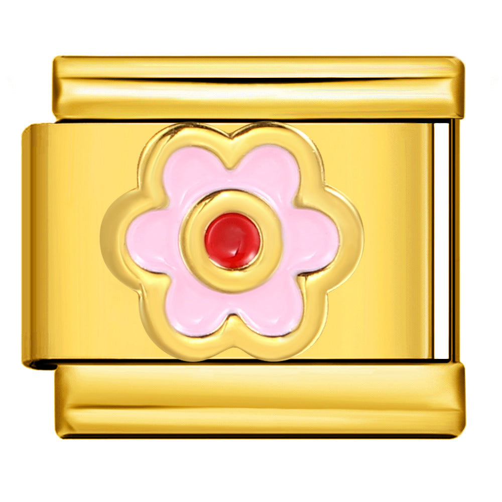 Wholesale Italian Charm Bracelet 9mm DIY Splicing Colored Oil-Drip Petals Stainless Steel Composable Bracelet