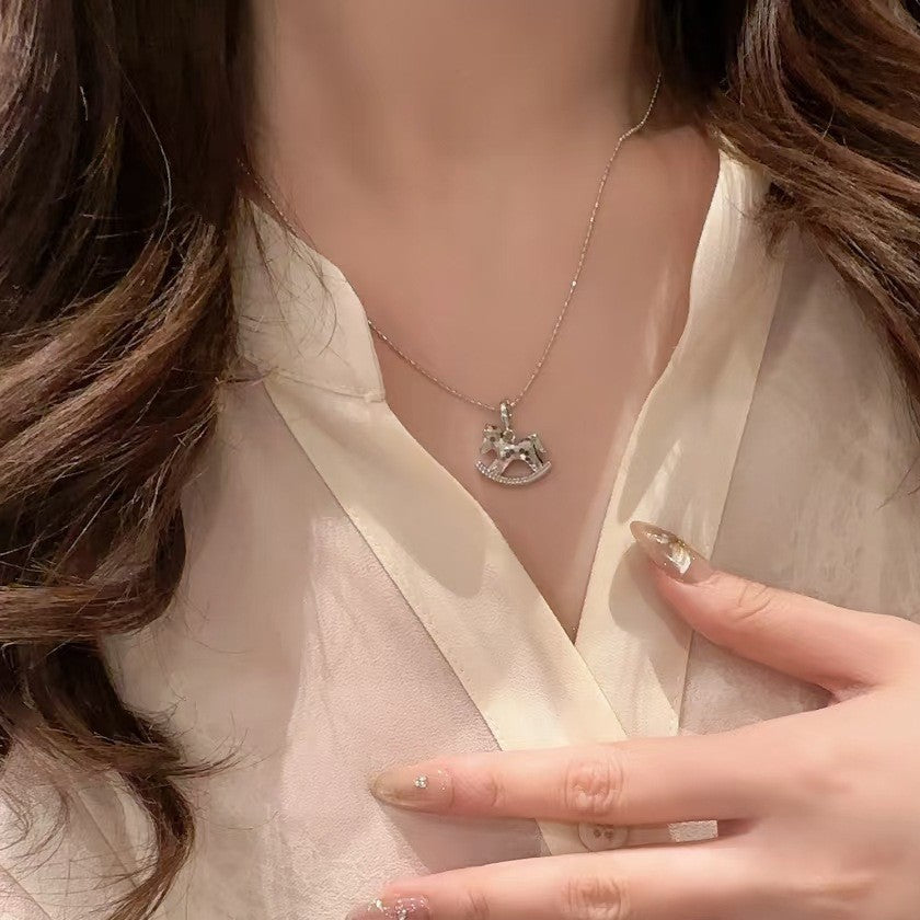 Wholesale Ice Cracker Rocking Horse Pendant Necklace