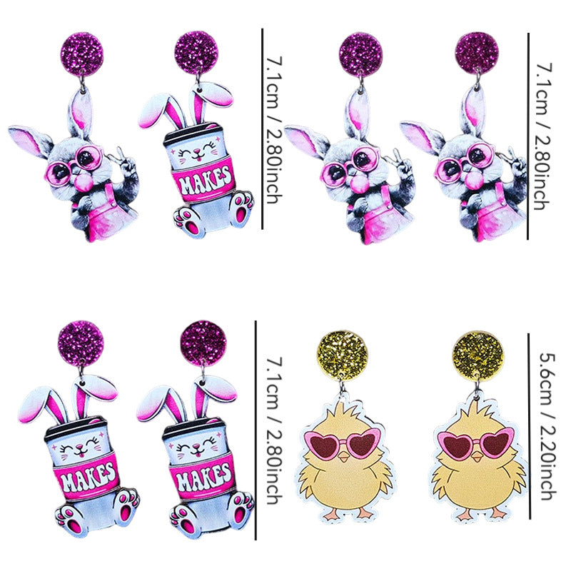 Wholesale Easter Glasses Purple Bunny Earrings