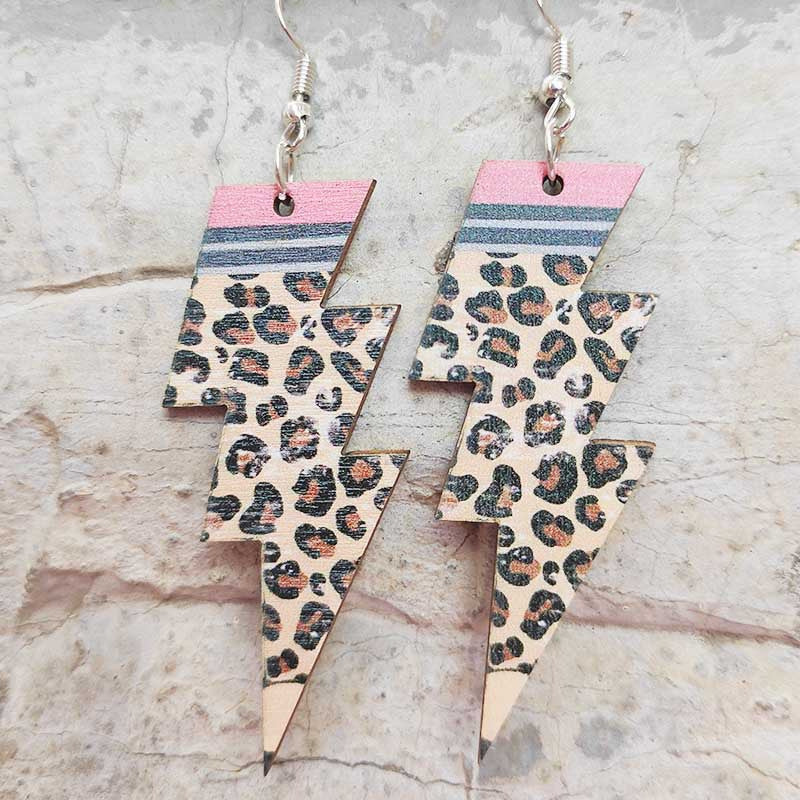 Wholesale 2 pairs/pack  wood print popular hot leopard lightning rainbow sunflower pencil earrings