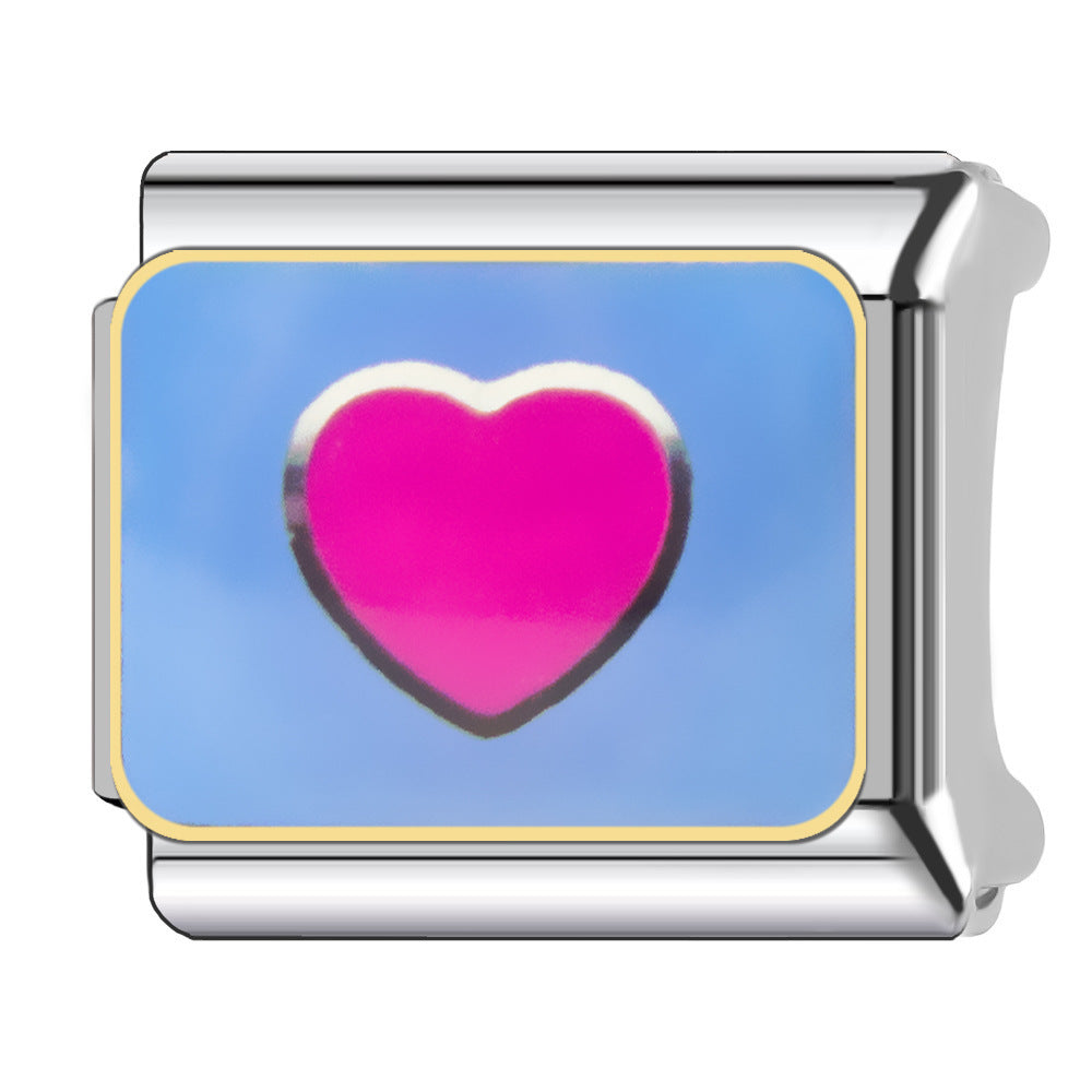 Wholesale Heart-Shaped Italian Module Bracelet Stainless Steel Dripping Oil Fashion Jewelry Accessory Gift