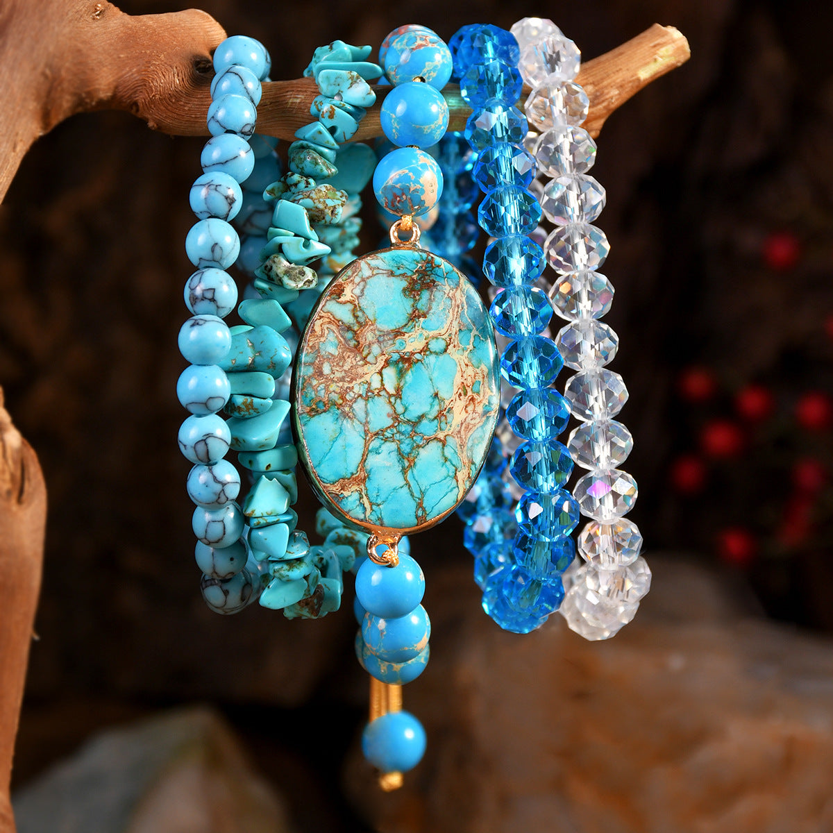 Wholesale Trendy Women' s Turquoise Bead Bracelet,  Multi-Layer Woven Crystal Bracelet,  Fashion Jewelry Accessory,  Gift for Boutique Resale