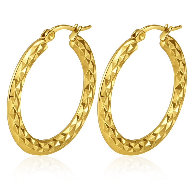 Wholesale Embossed Round Earrings Stainless Steel Gold Plated Everyday Wear Jewelry Accessory